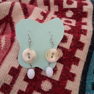 Cream And White Button Earrings